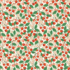 Tissu Rifle Paper motif fleurs de cerisiers et cerises fond écru - Collection Garden Party