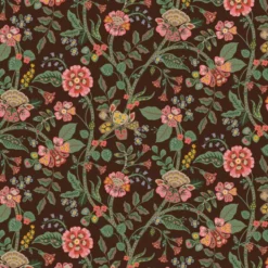 Tissu Rifle Paper motif fleurs indiennes fond cacao - Collection Gracie