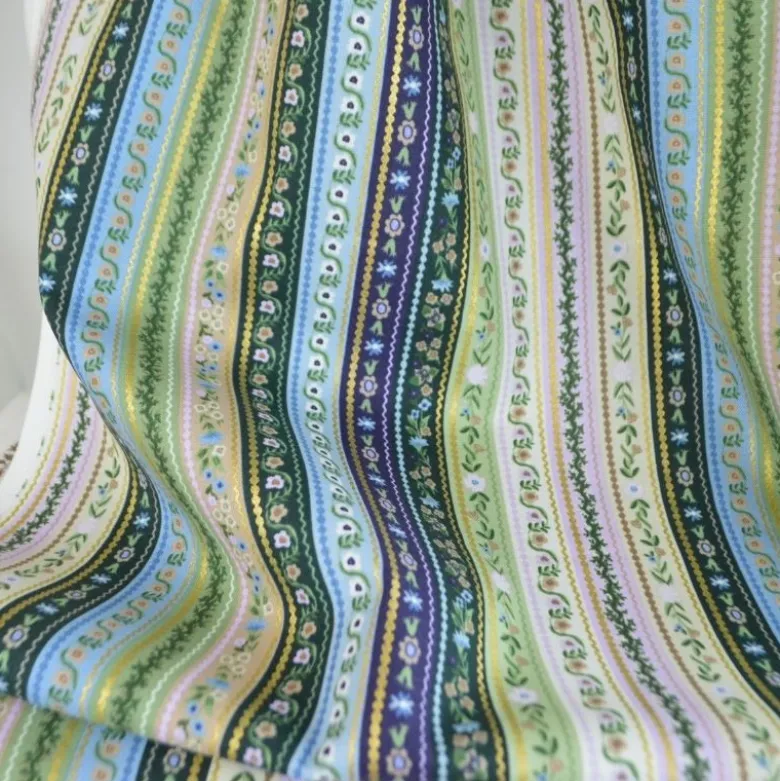 Tissu Rifle Paper motif rayures vertes, lilas et bleu - Collection Gracie