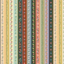 Tissu Rifle Paper motif rayures roses, bordeaux et vertes - Collection Gracie