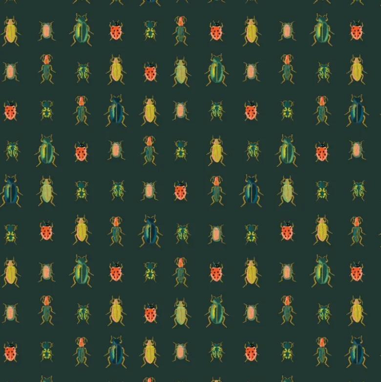 Tissu Rifle Paper motif scarabées Métalliques fond vert - collection Curio