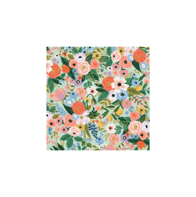 Tissu Rifle Paper Orchard motif fleurs grand motif fond vert menthe - Collection Garden Party