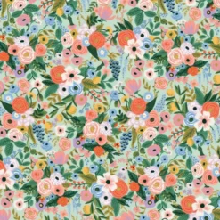 Tissu Rifle Paper Orchard motif fleurs grand motif fond vert menthe - Collection Garden Party