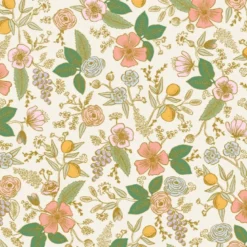 Tissu Rifle Paper Orchard motif petites fleurs métallisées fond écru - Collection Garden Party