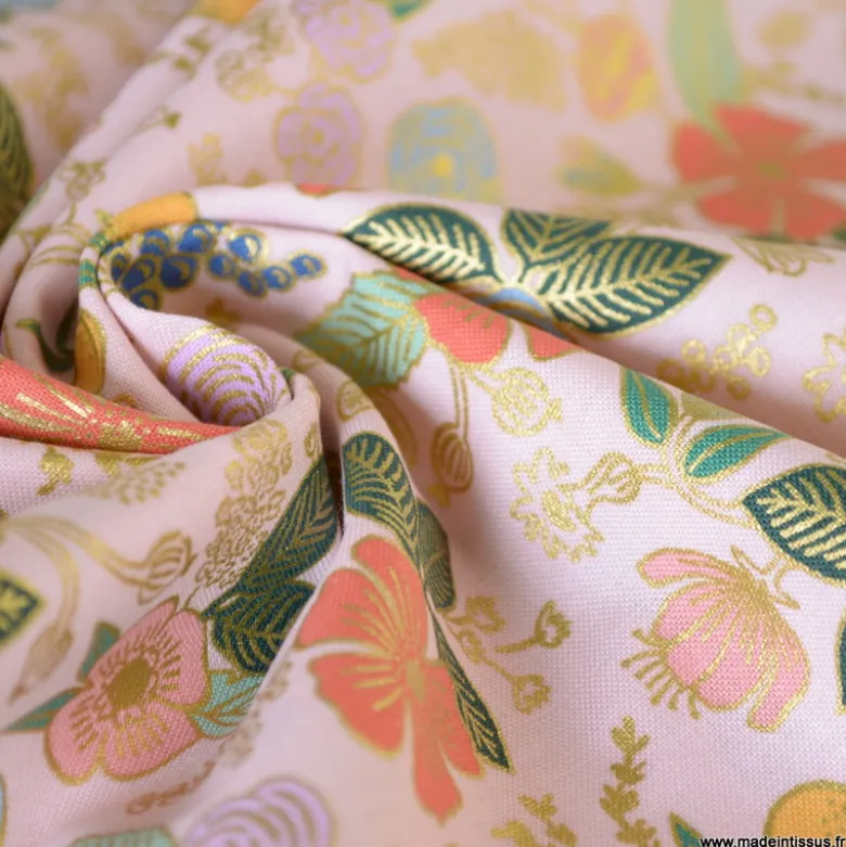 Tissu Rifle Paper Orchard motif petites fleurs Blush métallisé - Collection Garden Party