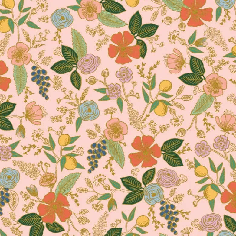 Tissu Rifle Paper Orchard motif petites fleurs Blush métallisé - Collection Garden Party