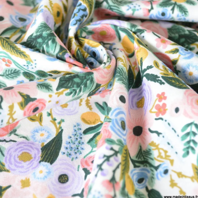 Tissu Rifle Paper Orchard motif fleurs fond Ecru - Collection Garden Party