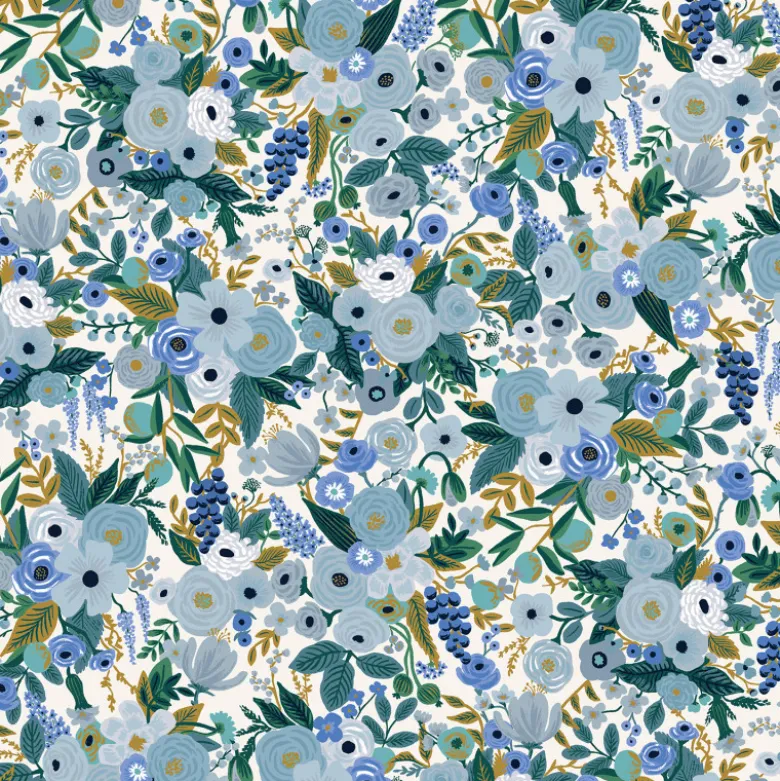 Tissu Rifle Paper Petite Rose motif fleurs Bleues - Collection Garden Party