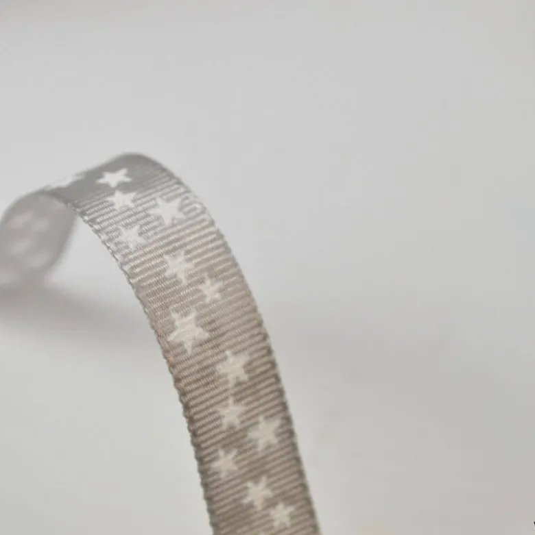 Tissu Ruban gros grain Gris étoiles blanches, 10 mm