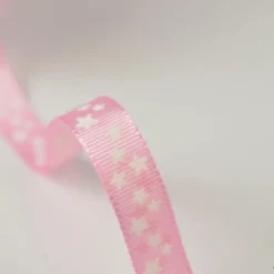 Tissu Ruban gros grain Rose étoiles blanches, 10 mm