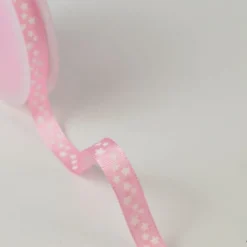 Tissu Ruban gros grain Rose étoiles blanches, 10 mm