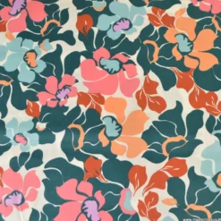 Tissu Satin de coton motif fleurs multi fond écru
