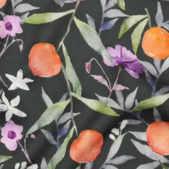 Tissu Satin de Viscose Fruits & Fleurs – Vert foncé