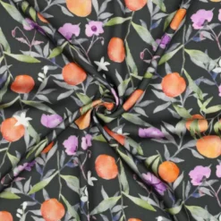 Tissu Satin de Viscose Fruits & Fleurs – Vert foncé