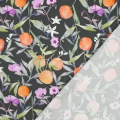 Tissu Satin de Viscose Fruits & Fleurs – Vert foncé