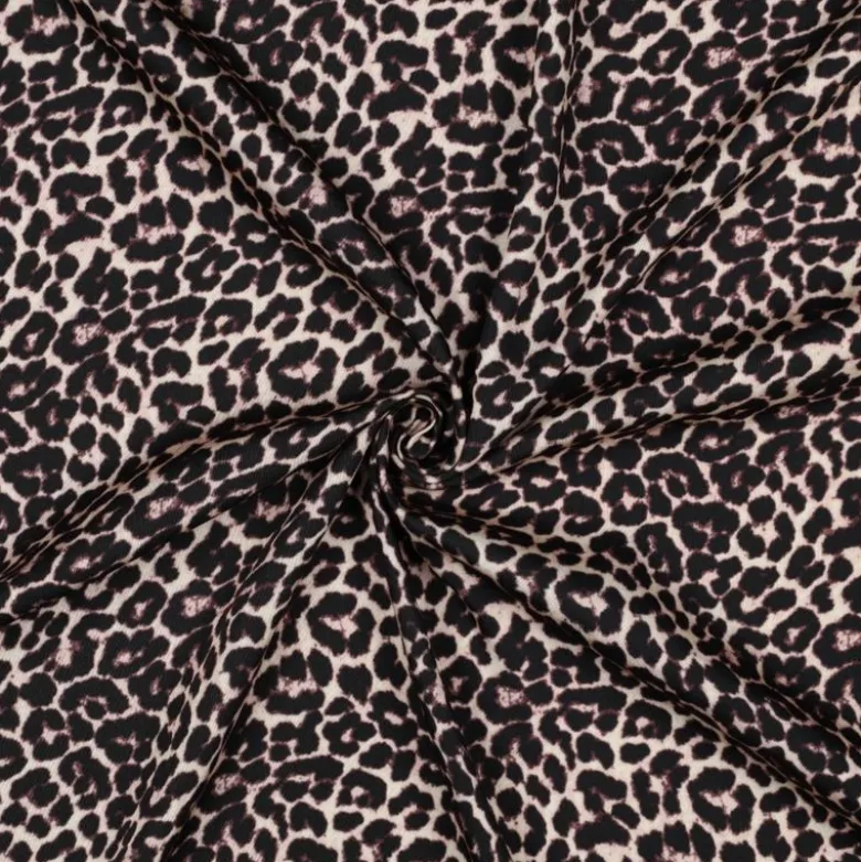Tissu Satin de Viscose Léopard - Noir et beige