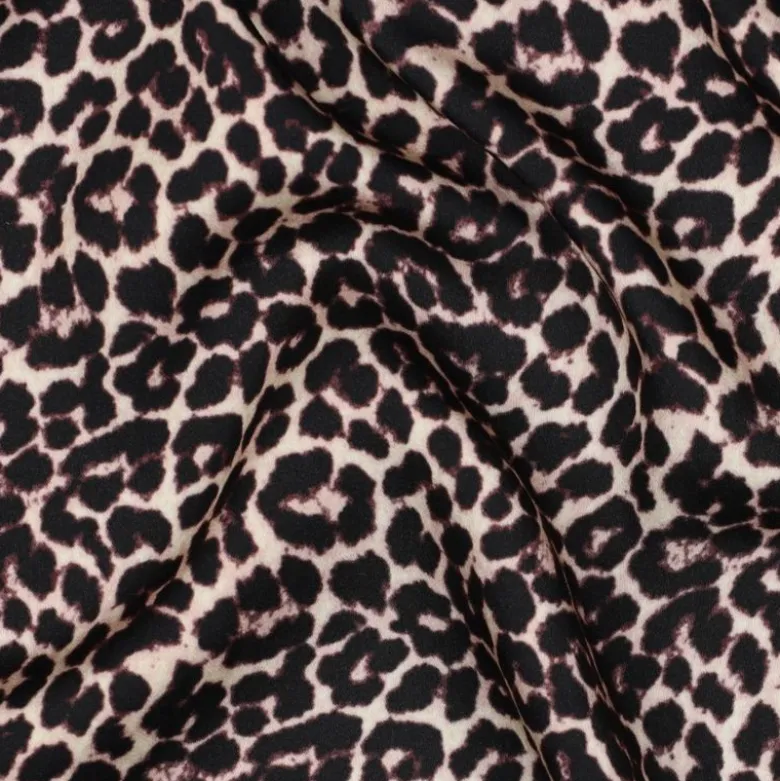 Tissu Satin de Viscose Léopard - Noir et beige