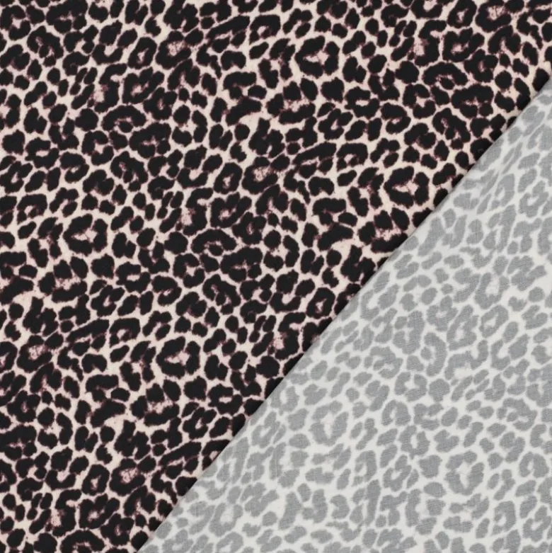 Tissu Satin de Viscose Léopard - Noir et beige