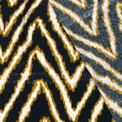 Tissu Satin léopard géométrique bleu, ocre et beige - oeko tex