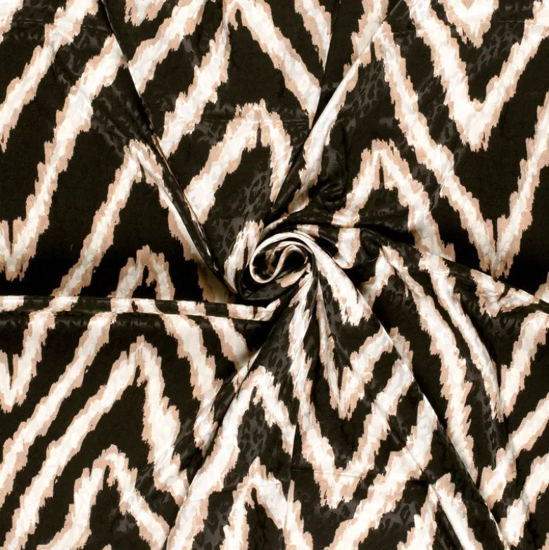 Tissu Satin léopard géométrique Noir et beige - oeko tex