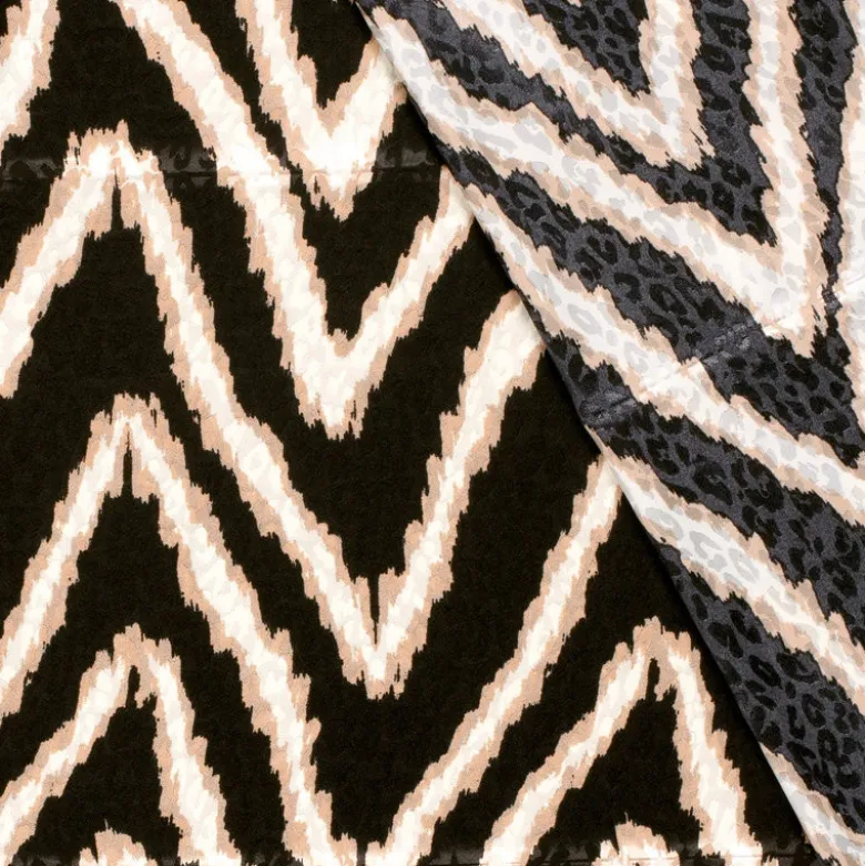Tissu Satin léopard géométrique Noir et beige - oeko tex