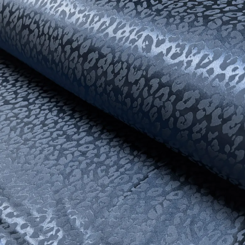 Tissu Satin Léopard ton sur ton bleu - oeko tex