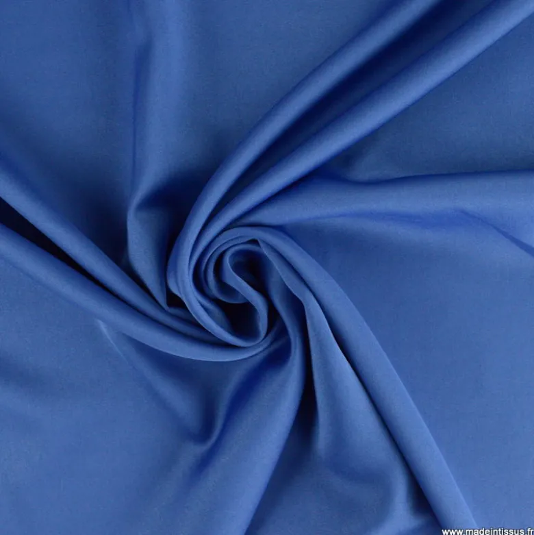 Tissu satin microfibre fluide uni bleu Cobalt