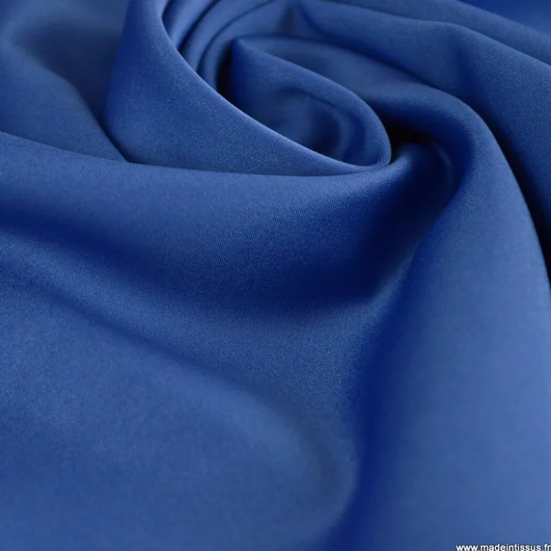 Tissu satin microfibre fluide uni bleu Cobalt