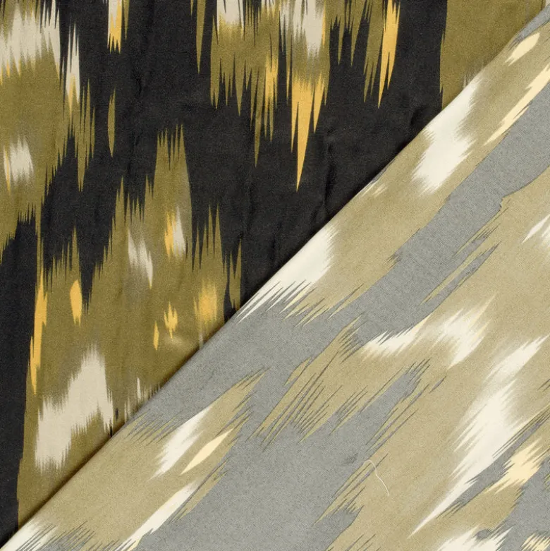 Tissu Satin motif style Ikat - Noir et vert
