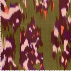 Tissu Satin motif style Ikat - Violet et vert