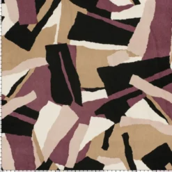 Tissu Satin peau de pêche motif abstrait - Noir et aubergine