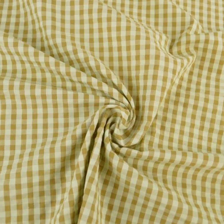 Tissu seersucker Eli Vichy petits carreaux - Vert clair et Bronze
