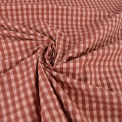 Tissu seersucker Eli Vichy petits carreaux - Cacao et rose Thé
