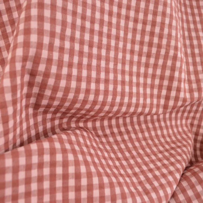 Tissu seersucker Eli Vichy petits carreaux - Cacao et rose Thé