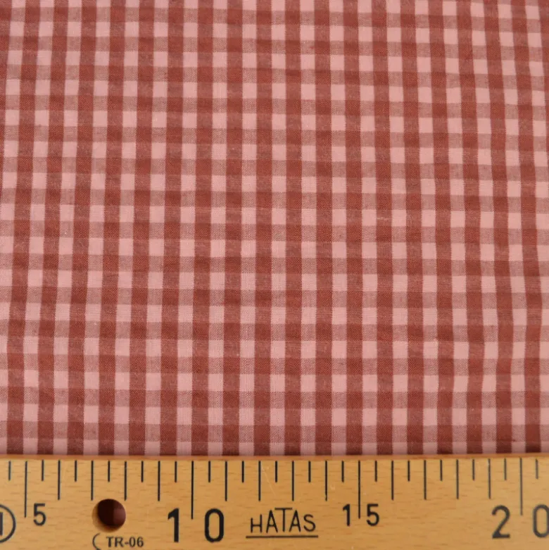 Tissu seersucker Eli Vichy petits carreaux - Cacao et rose Thé