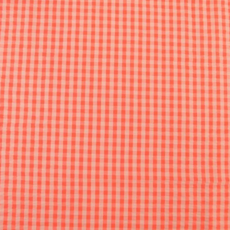 Tissu seersucker Eli Vichy petits carreaux - Pêche et fraise
