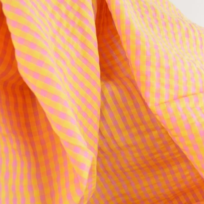 Tissu seersucker Eli Vichy petits carreaux - Jaune et bonbon