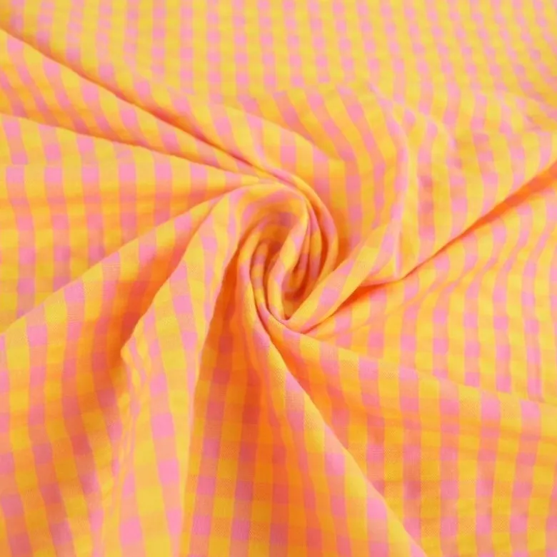 Tissu seersucker Eli Vichy petits carreaux - Jaune et bonbon