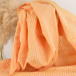 Tissu seersucker Eli Vichy petits carreaux - Jaune et bonbon