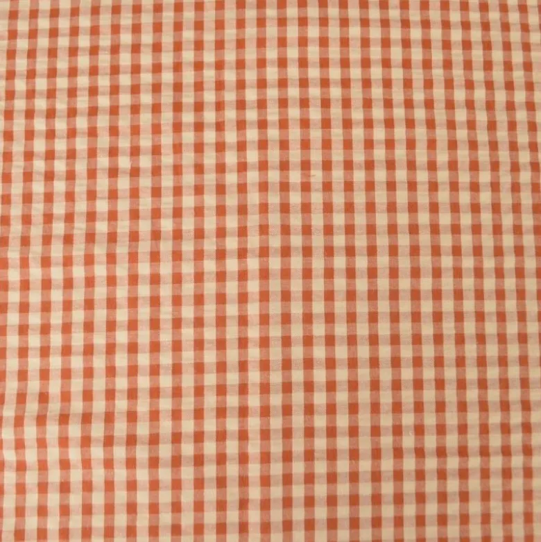 Tissu seersucker Eli Vichy petits carreaux - Cognac et pêche