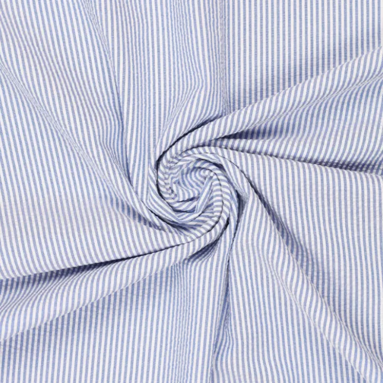 Tissu seersucker à rayures bleu marine et blanc - oeko tex