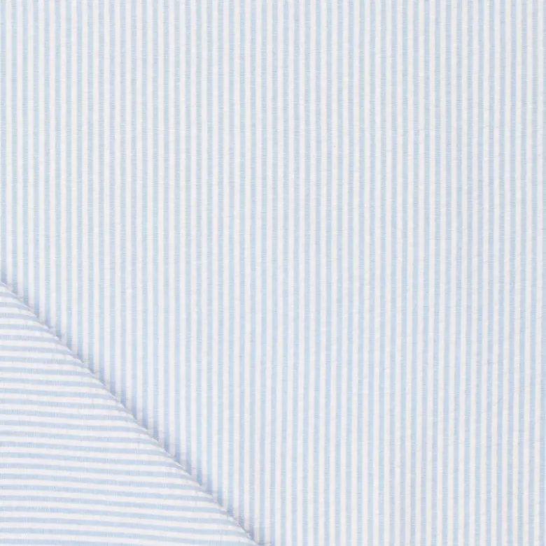 Tissu seersucker à rayures bleu ciel et blanc - OEKO TEX