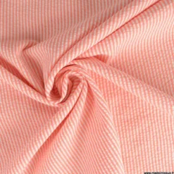 Tissu seersucker à rayures Corail et blanc