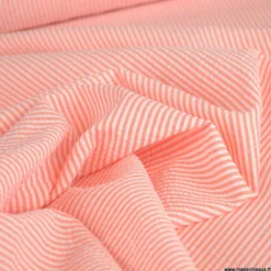 Tissu seersucker à rayures Corail et blanc