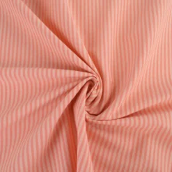 Tissu seersucker à rayures fines - Corail et Nude