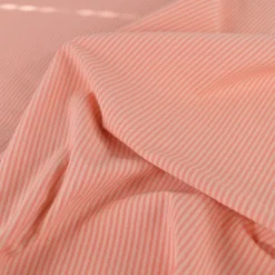Tissu seersucker à rayures fines - Corail et Nude