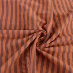 Tissu seersucker à rayures larges - Caramel et Aubergine