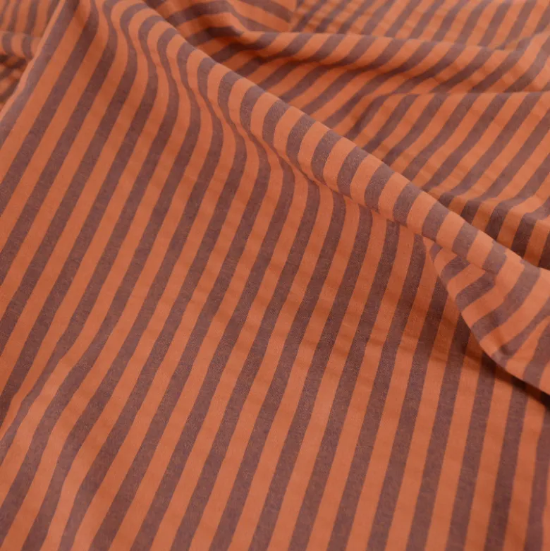 Tissu seersucker à rayures larges - Caramel et Aubergine