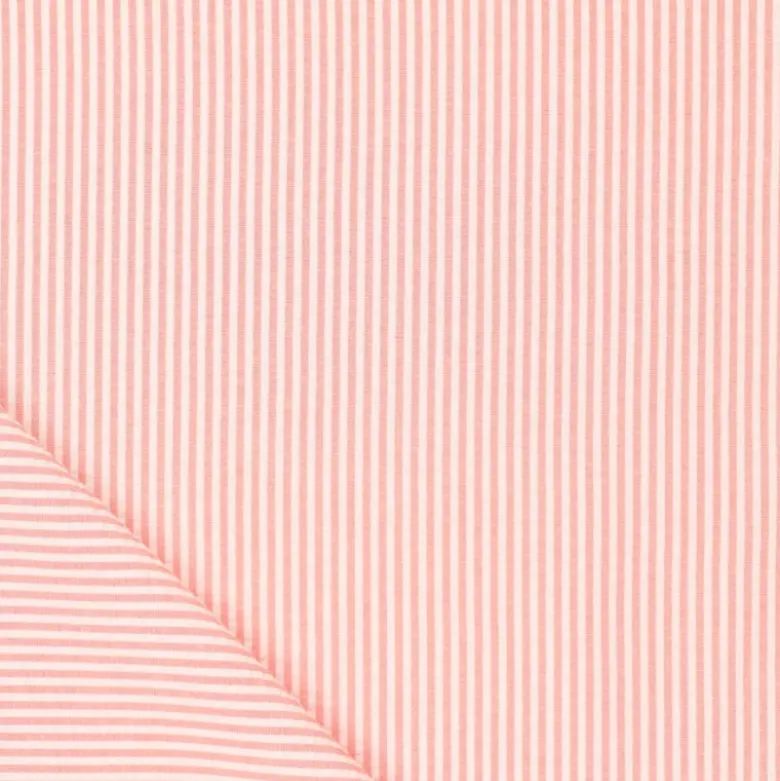 Tissu seersucker à rayures Rose clair et blanc