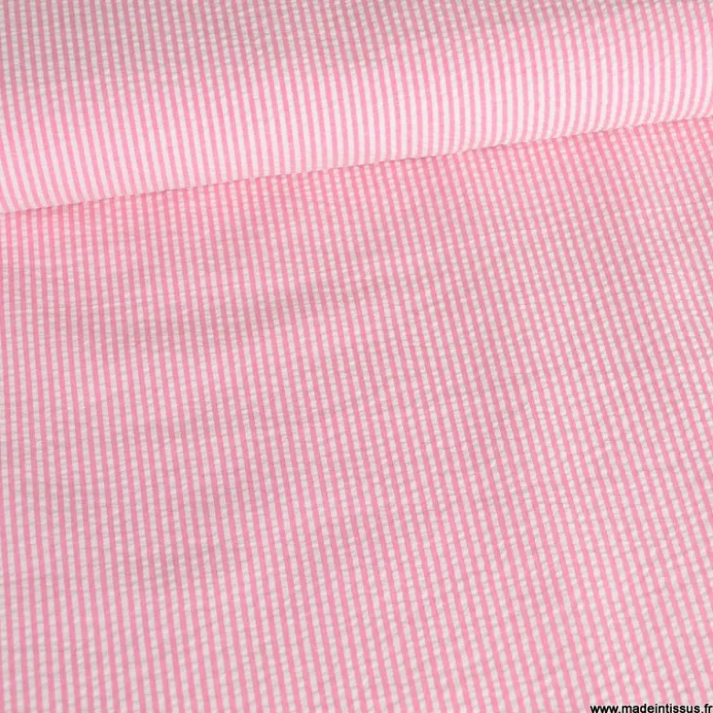 Tissu seersucker à rayures Rose et blanc